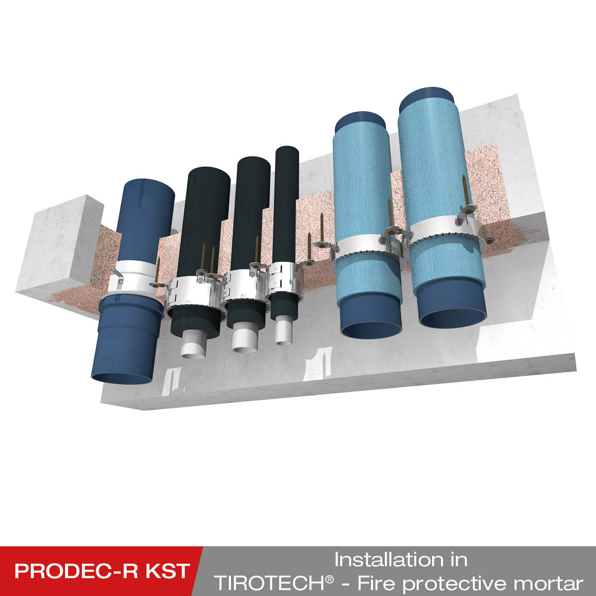 Installation - PRODEC-R KST in TIROTECH fire protection mortar
