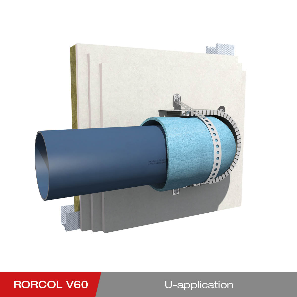 Installation - RORCOL V60 fire protection collar as U-application
