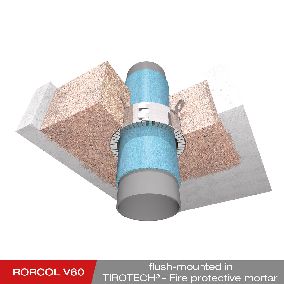 Installation - RORCOL V60 fire protection collar used in TIROTECH fire protection mortar