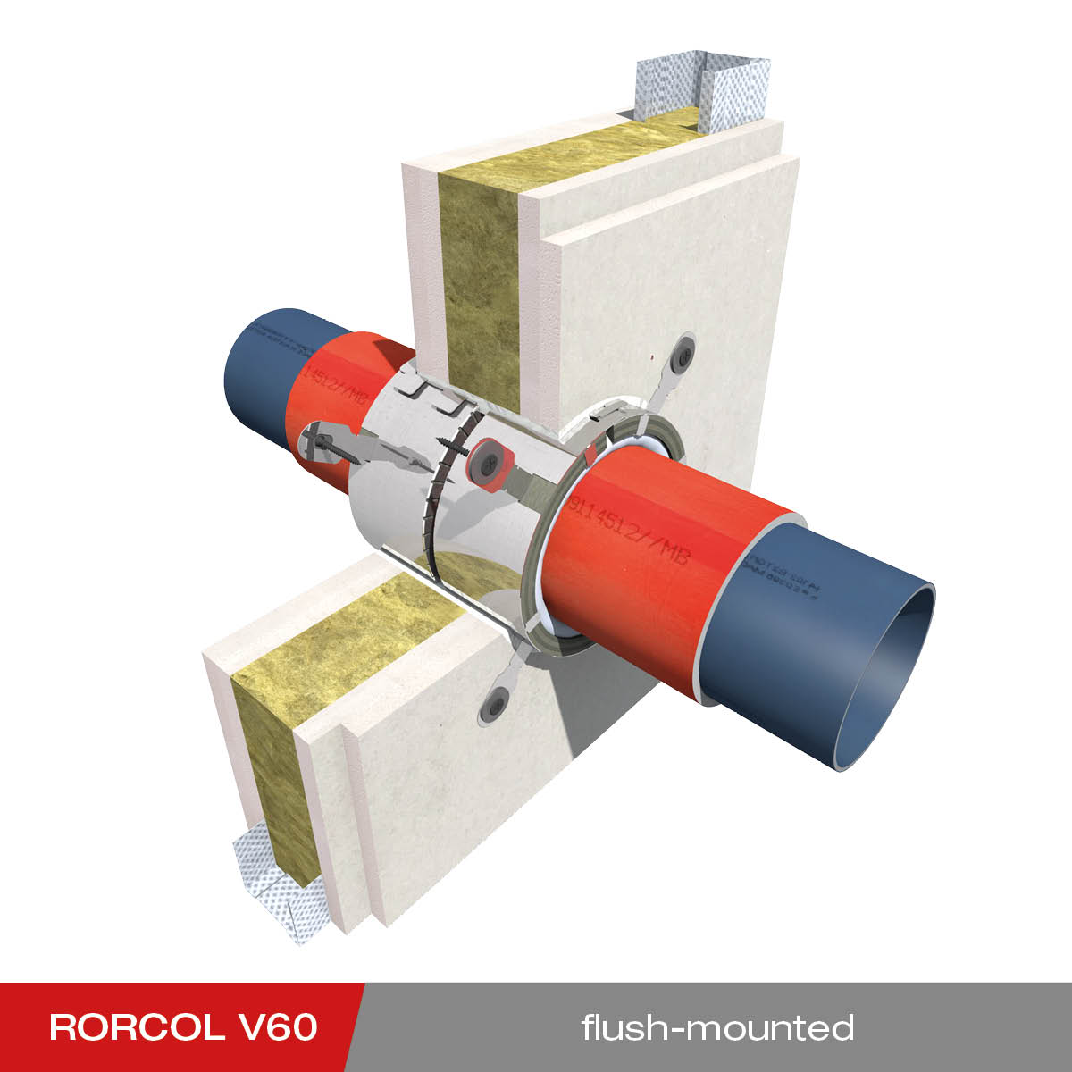 Installation - RORCOL V60 fire protection collar inserted in lightweight wall