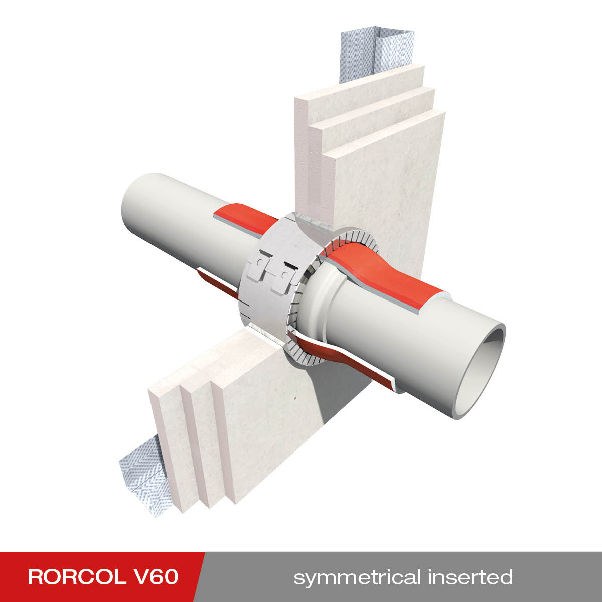 Installation - RORCOL V60 fire protection collar inserted in shaft wall