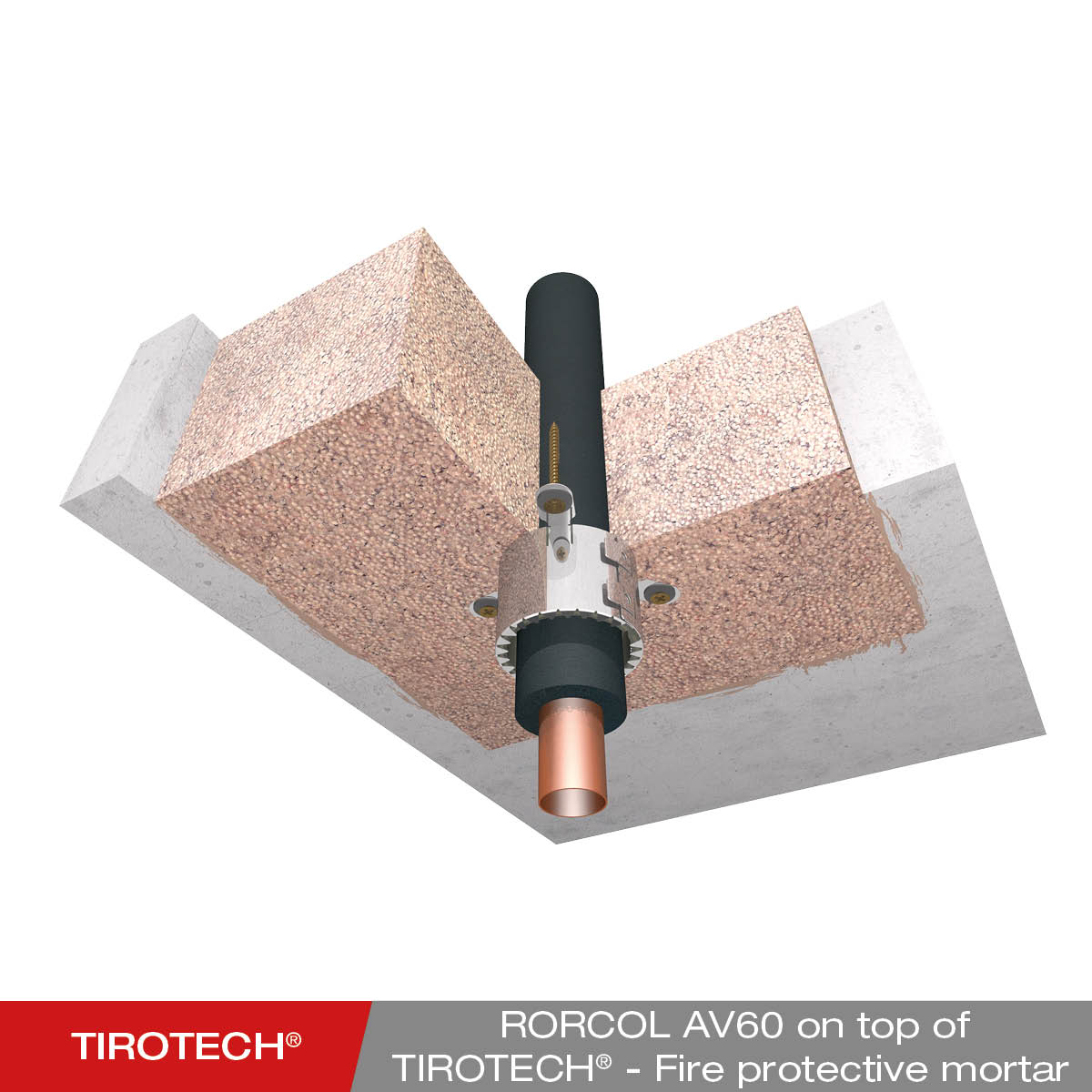Installation - TIROTECH fire protection mortar in solid ceiling