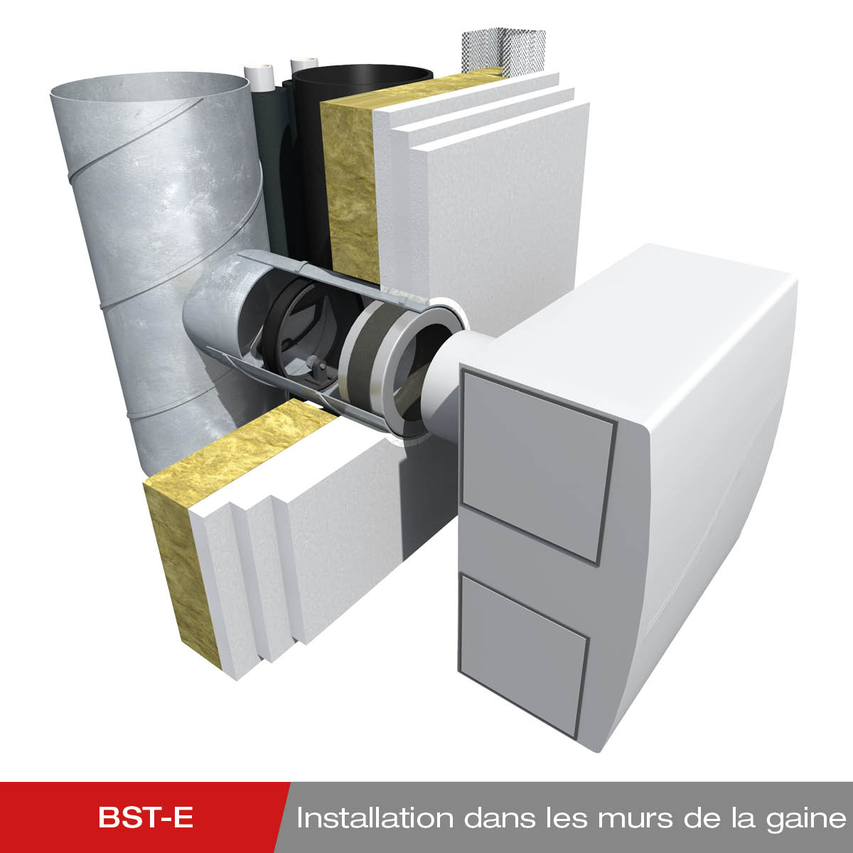 Montage - Fermeture coupe-feu BST-E dans la paroi de la gaine