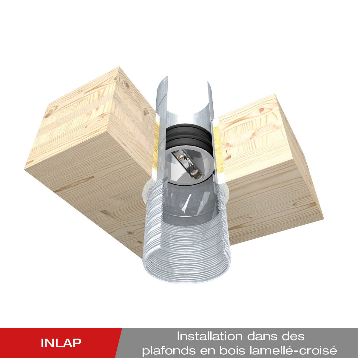 Montage - Clapet coupe-feu INLAP dans un plafond en contreplaqué de planches