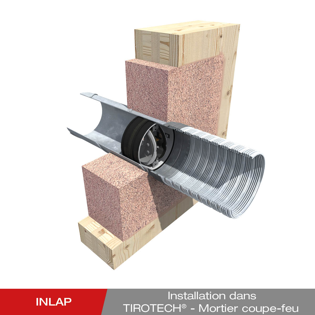 Montage - Clapet coupe-feu INLAP dans mortier coupe-feu TIROTECH