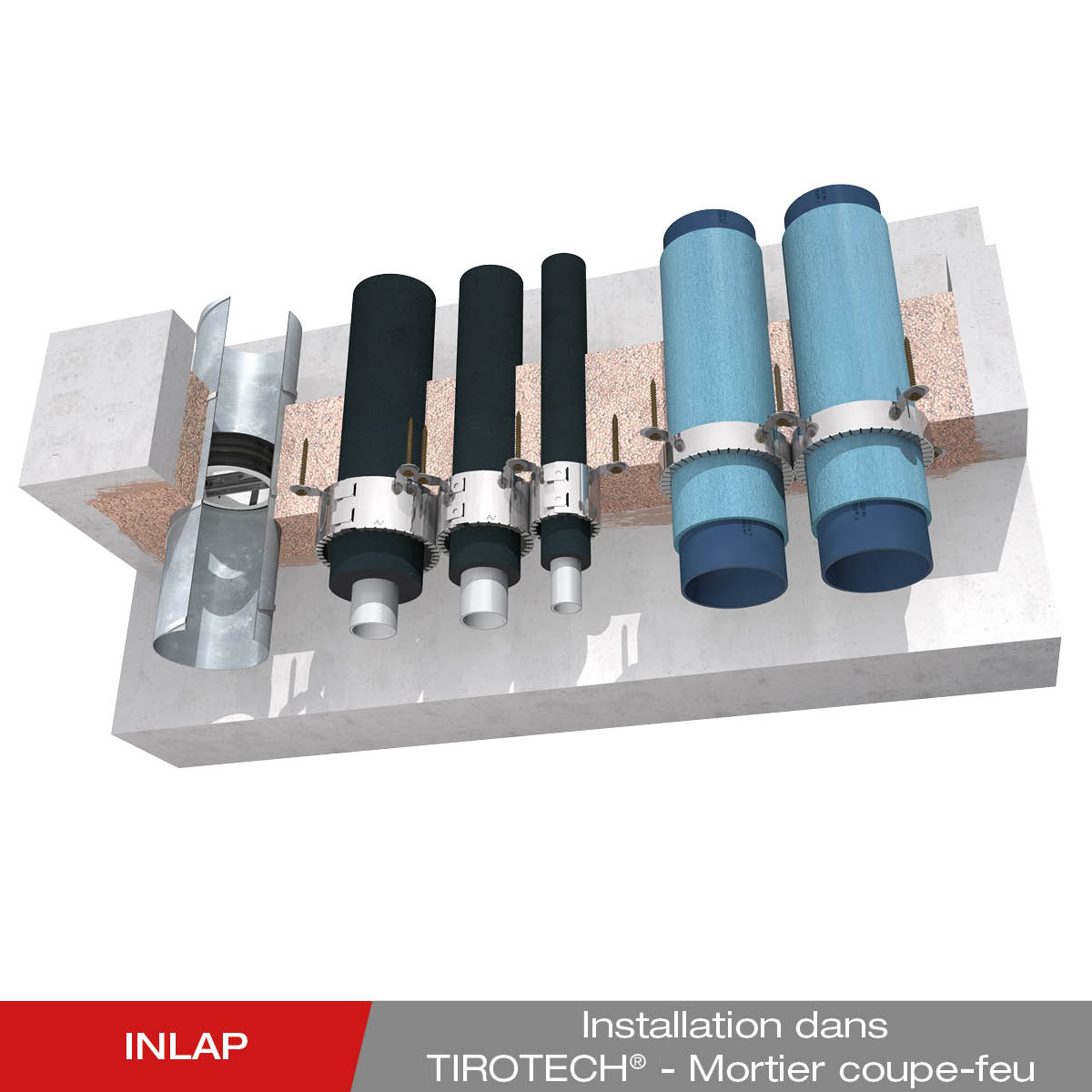 Montage - Clapet coupe-feu INLAP dans mortier coupe-feu TIROTECH