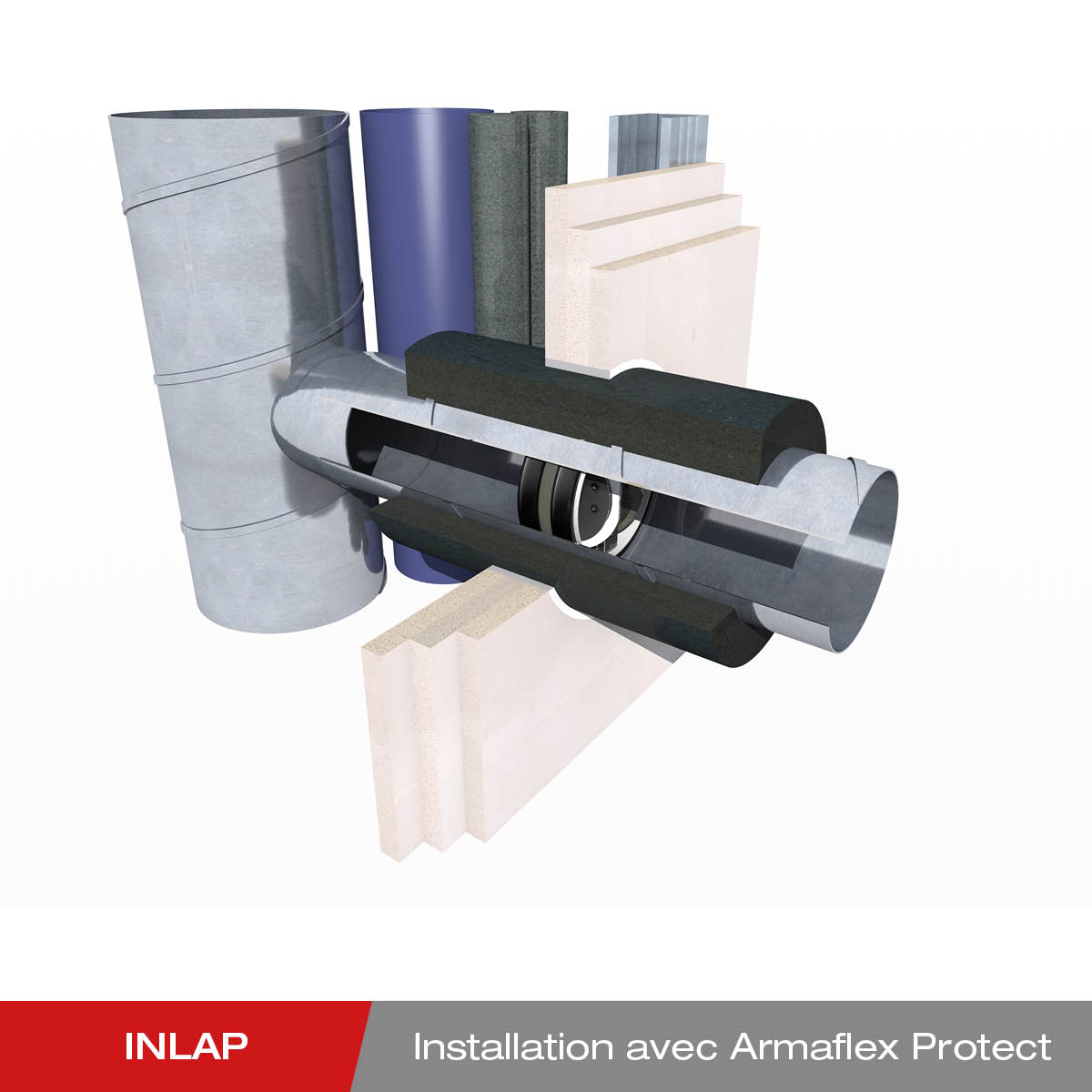 Montage - Clapet coupe-feu INLAP dans la paroi de la gaine