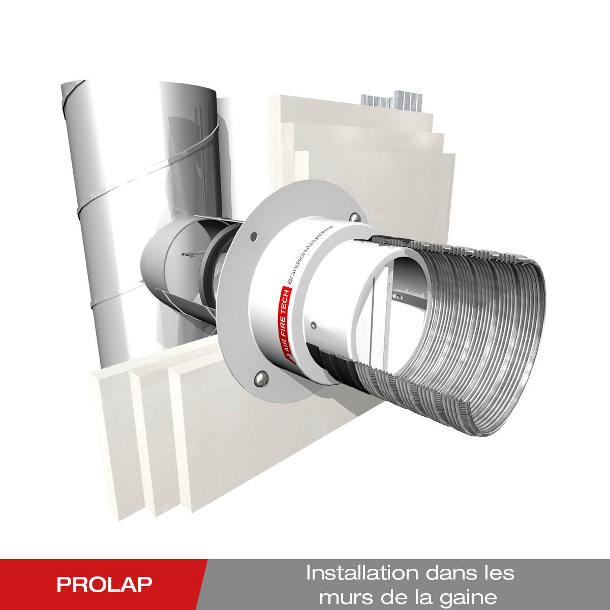 Fermeture coupe-feu encastrée FLI-VE PROLAP sur la paroi de la gaine