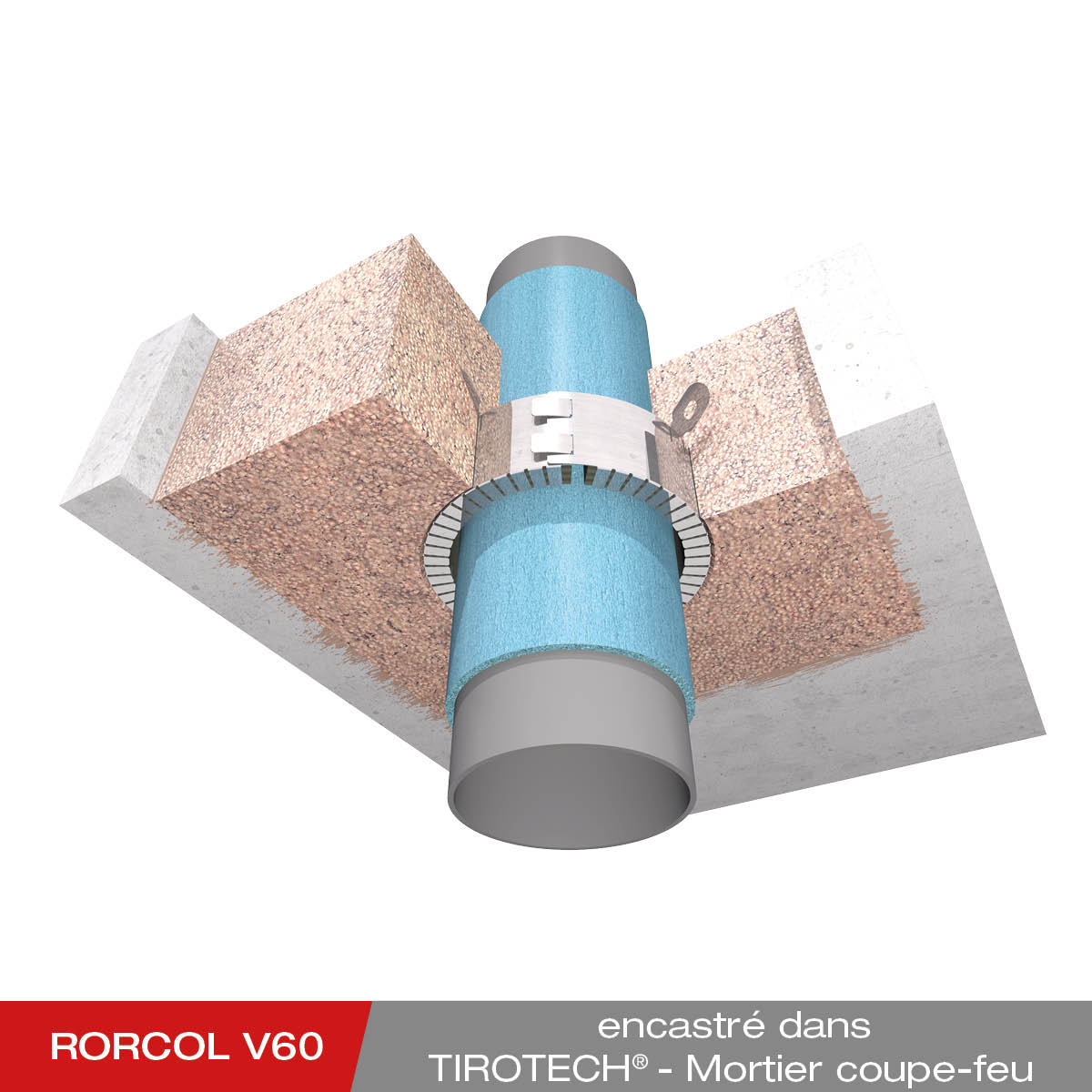 Montage - Manchette coupe-feu RORCOL V60 utilisée dans le mortier coupe-feu TIROTECH