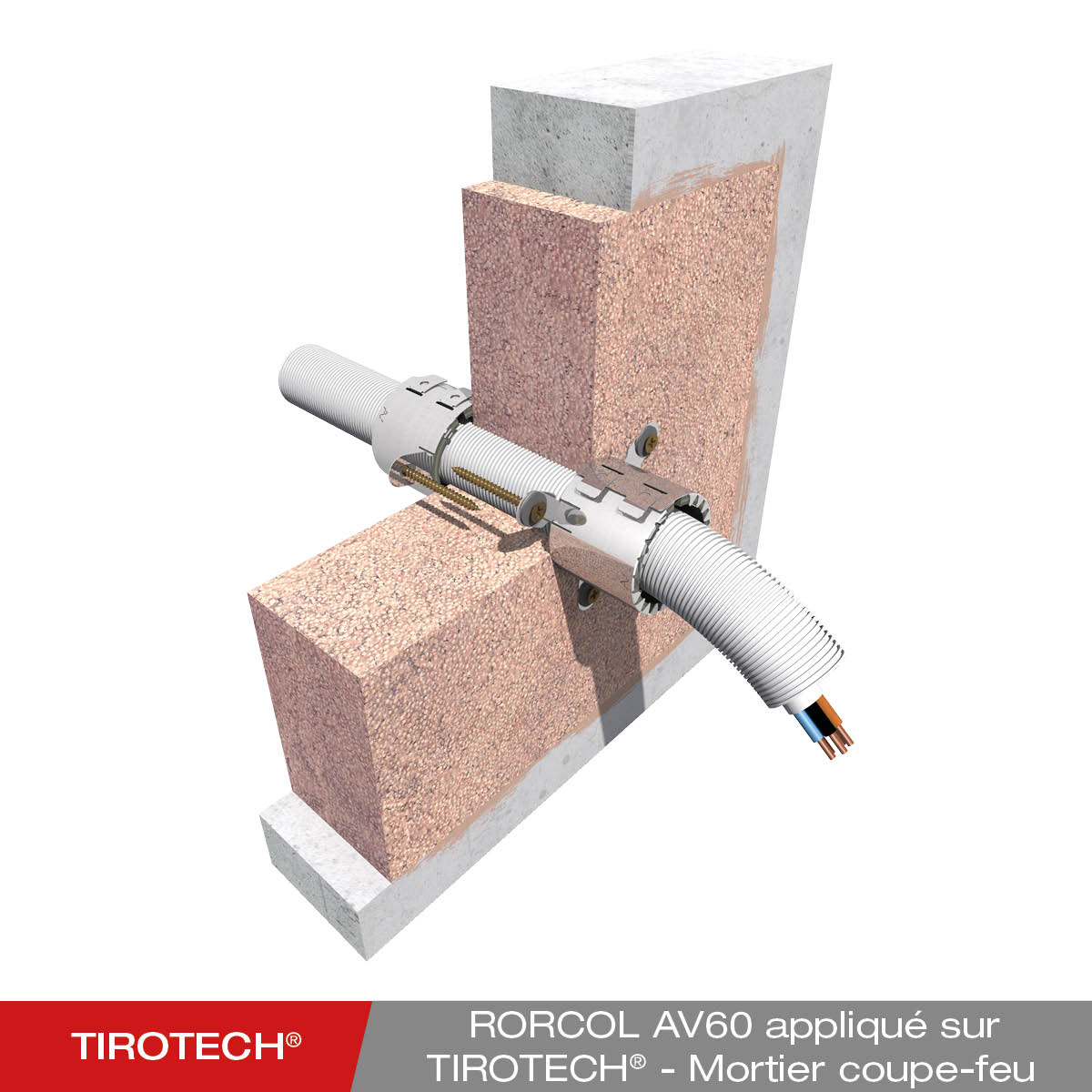 Montage - Mortier coupe-feu TIROTECH dans un mur massif